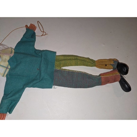 Vintage Antique Handmade 15" Clown Puppet Marionette Wooden Cloth - Picture 3 of 4